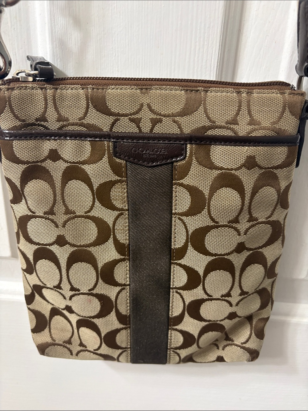 Coach Tan and Brown Signature Canvas Crossbody Bag